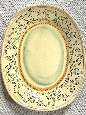 Crate & Barrel Emilia Hand-Painted Large Oval Serving Platter Made in Italy NEW